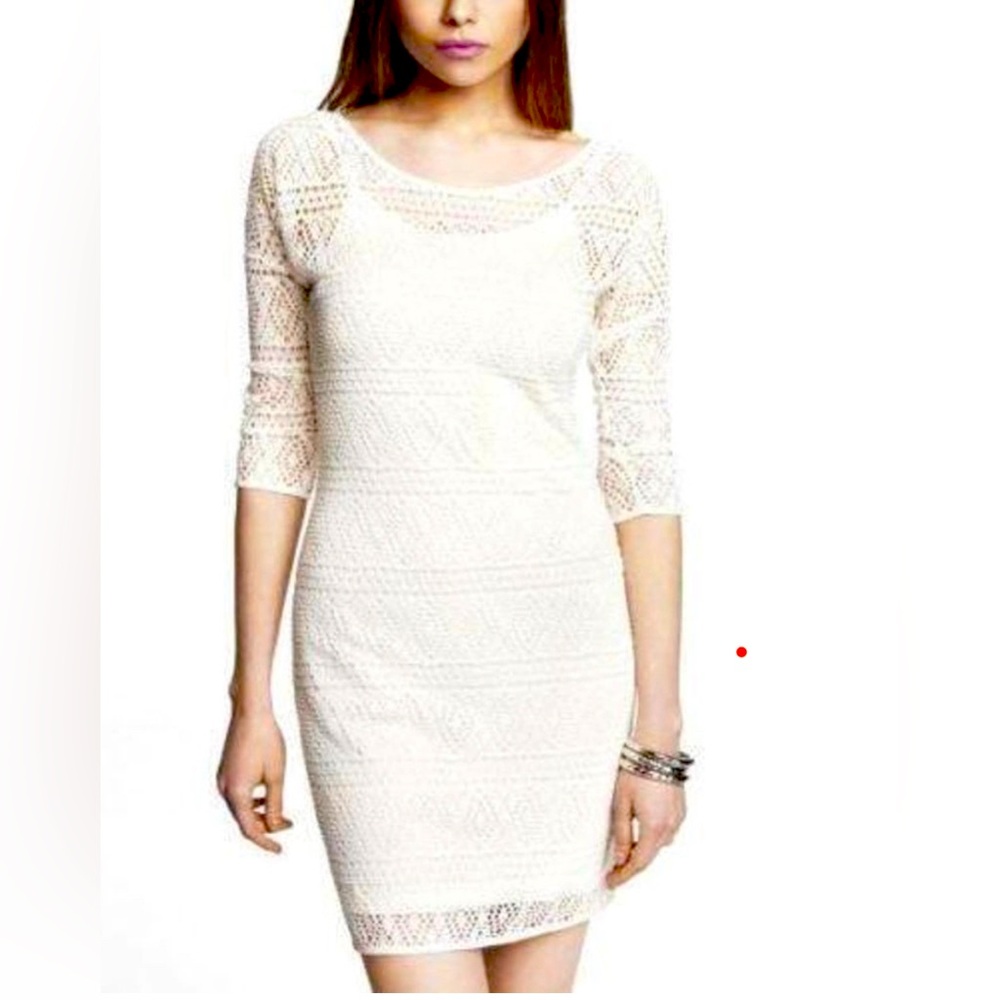 Express Cream Mesh Dress Stretch Net Fully Lined Neutral Sz M NWOT Summer Party